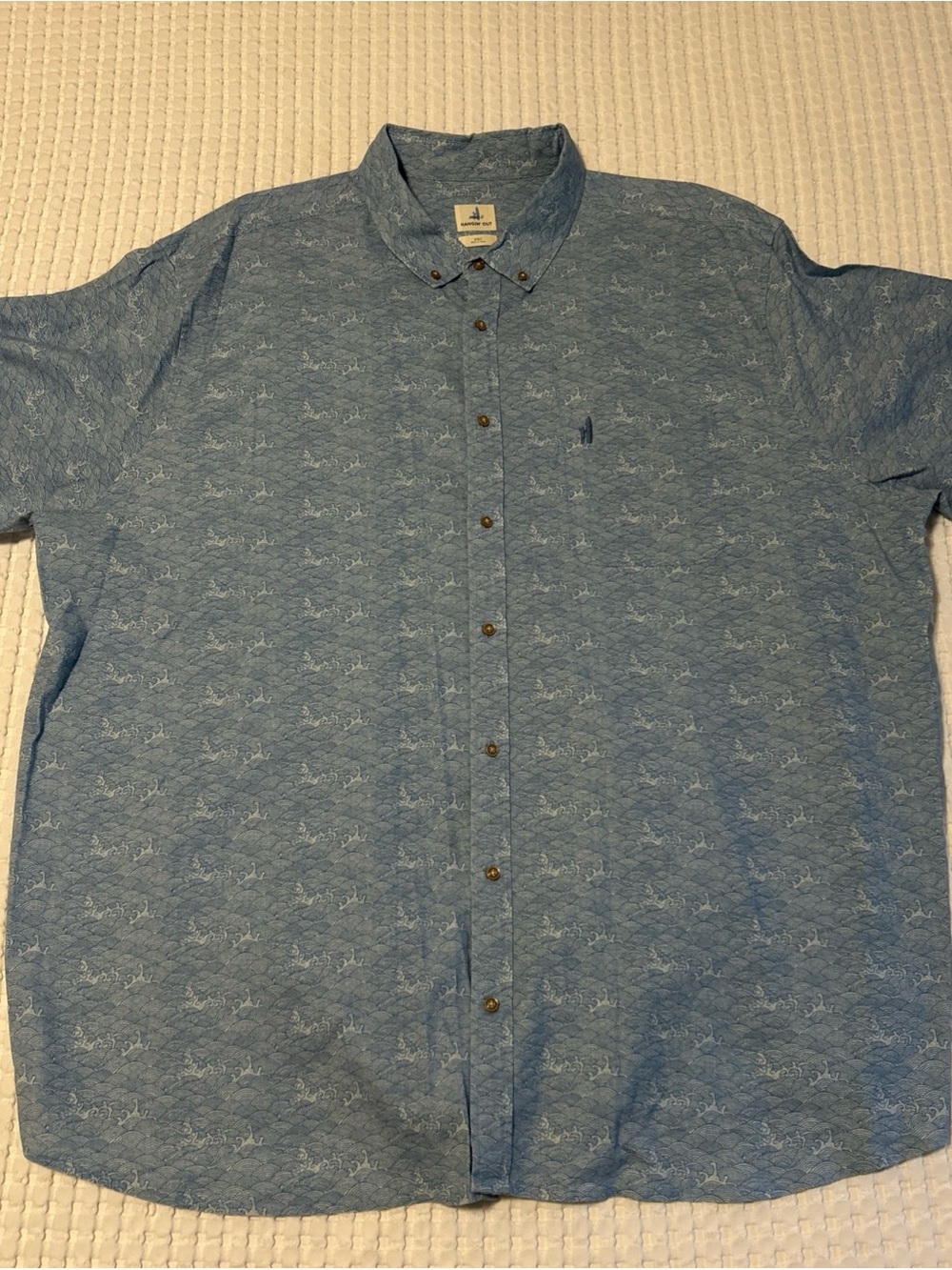 Johnnie-O Men's Short Sleeve Button-Up Shirt Wave Print Blue 2XLT